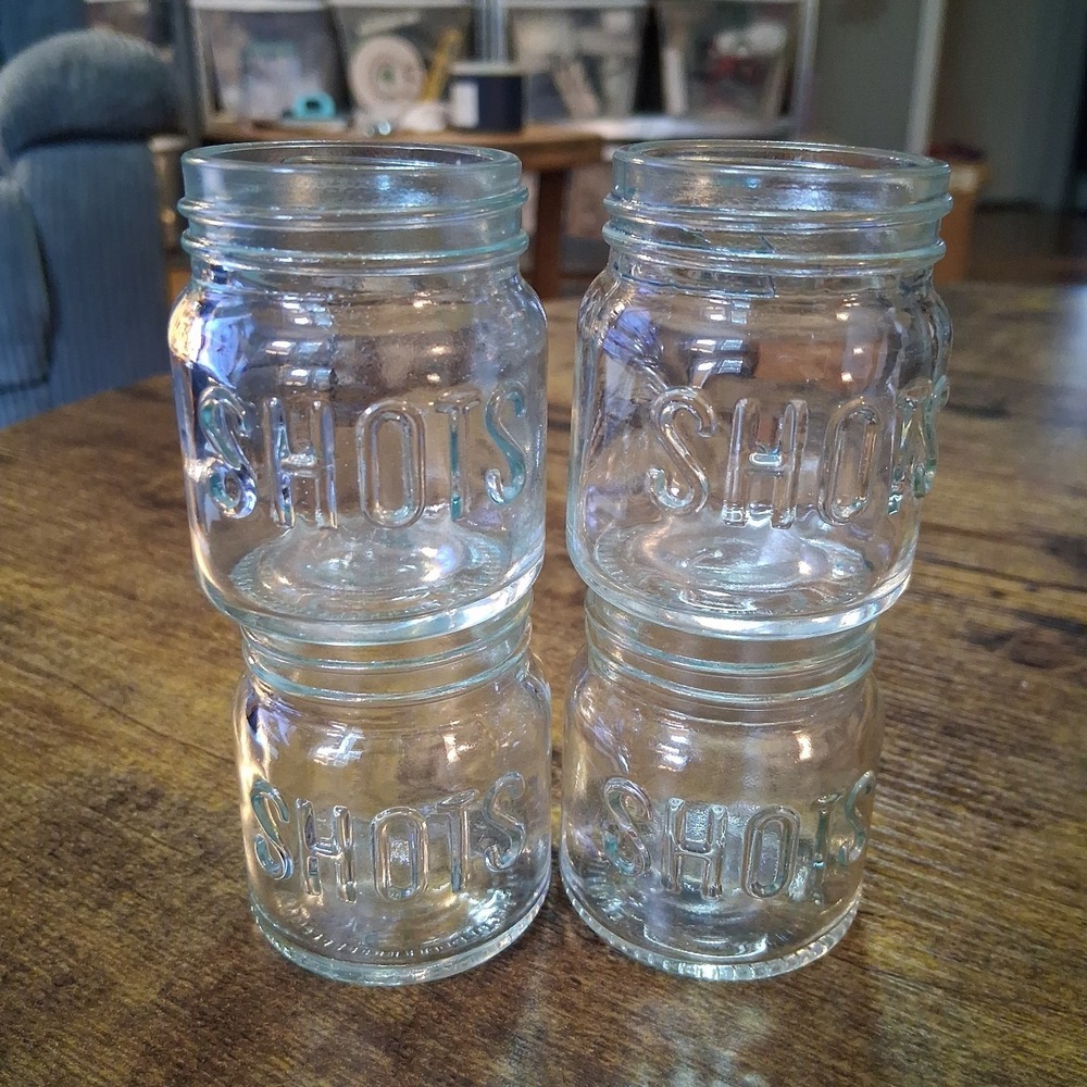 Mason Jar Miniature Mini Clear Shot Bar Liquor Party Glasses 2oz 2.25"t Set of 4